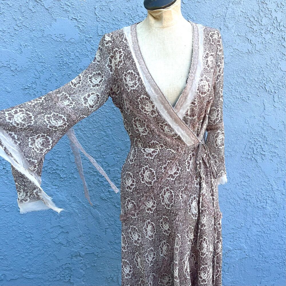 Y2k Wrap Dress Fairy Romantic Statement bell sleeves Midi Size Small
